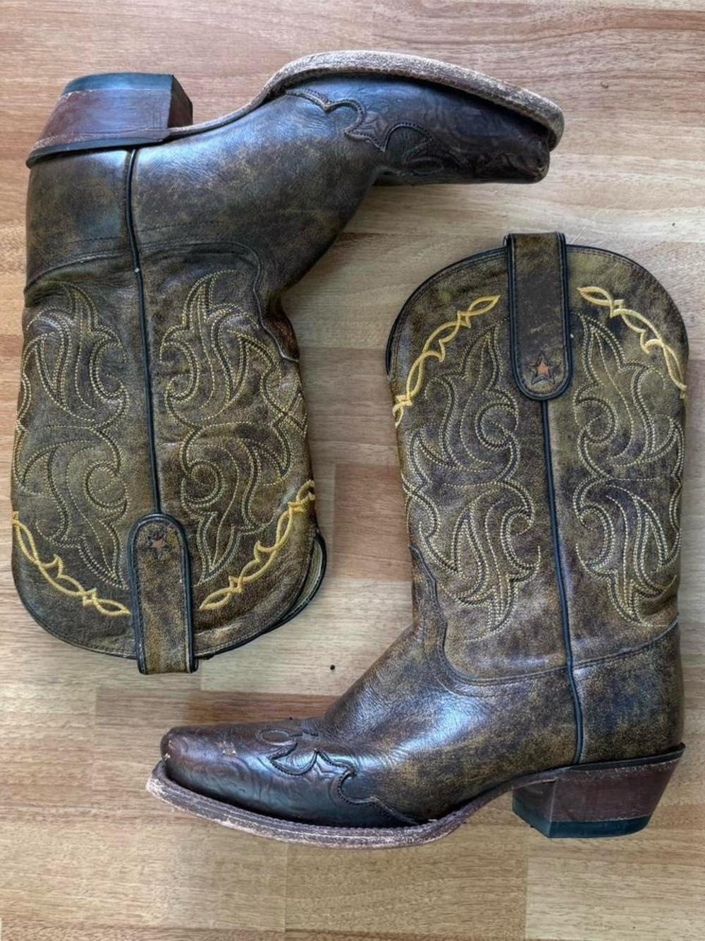 Tony Lama Tan Leather Western Boot Brown Boots, Size: 7.5 B